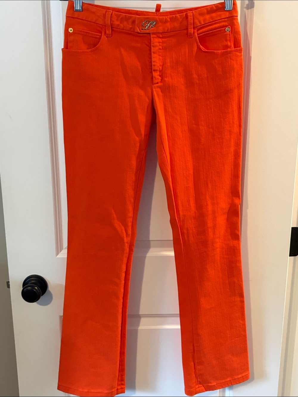 DSquared2 Bright Orange Women's Flare stretchy Jeans D2 gold logo on front